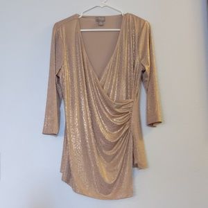 Travele Golden Leopard Print Flowy Shirt Top